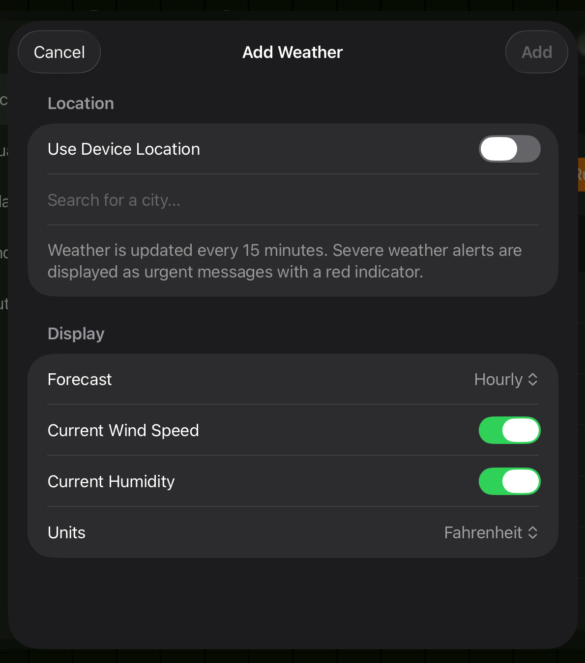 Add Weather sheet